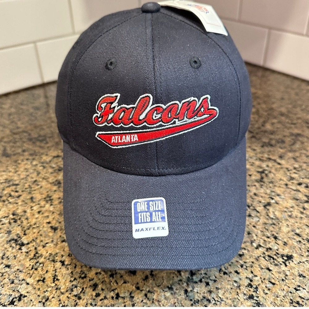 Vtg Atlanta Falcons Hat NFL Stretch Fit Baseball Cap Blue Dead Stock New